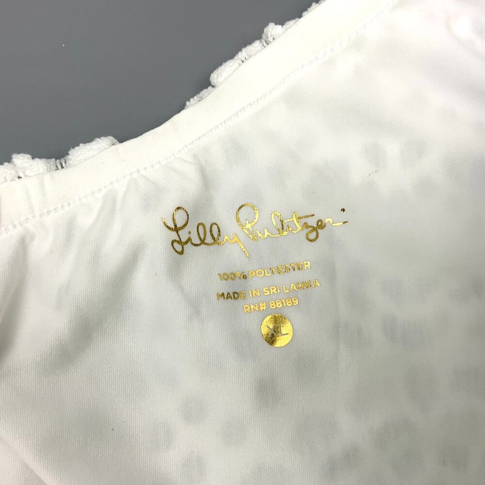 Lilly Pulitzer White Matteo One Shoulder Top Sea Urchin Terry Lace Sz XL - Picture 7 of 16